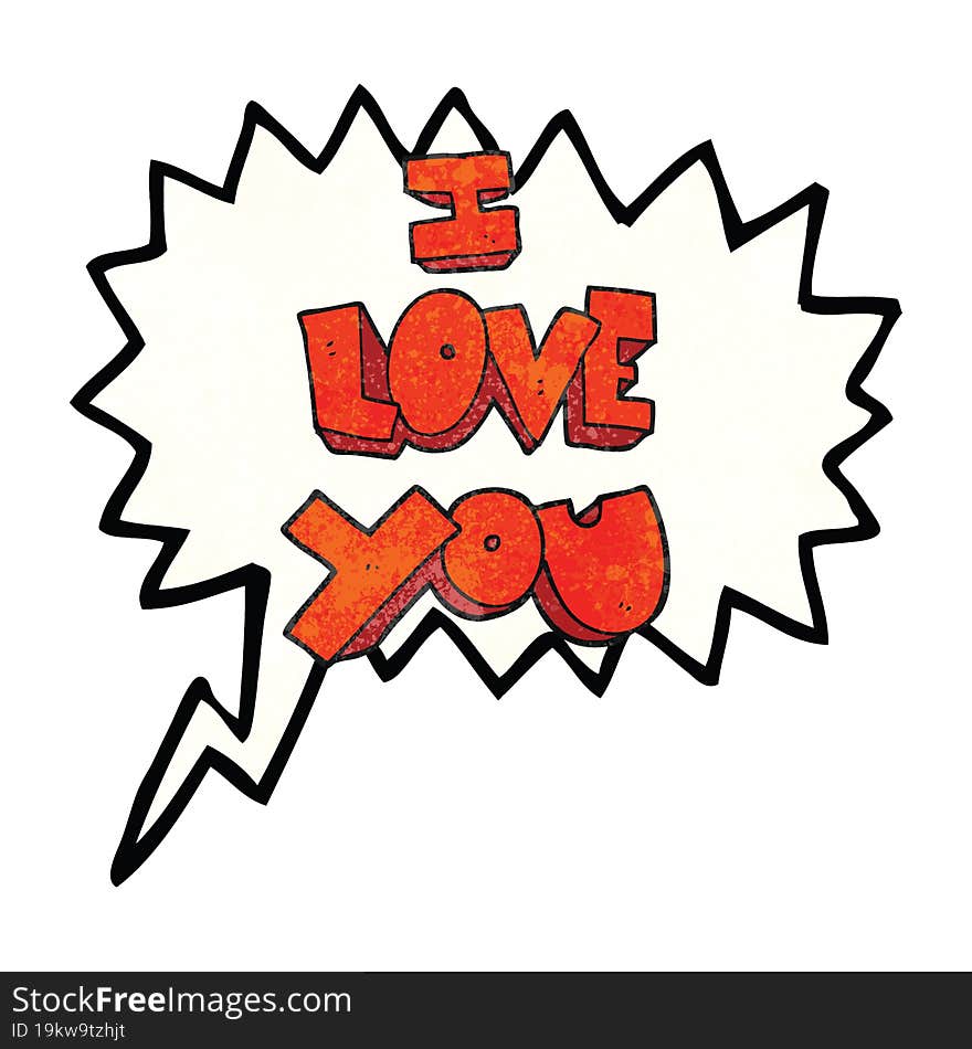 I love you freehand speech bubble textured cartoon symbol. I love you freehand speech bubble textured cartoon symbol