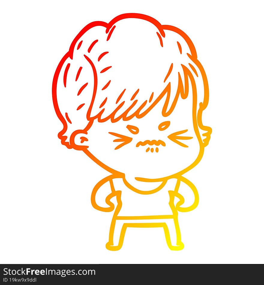 Warm Gradient Line Drawing Cartoon Frustrated Woman