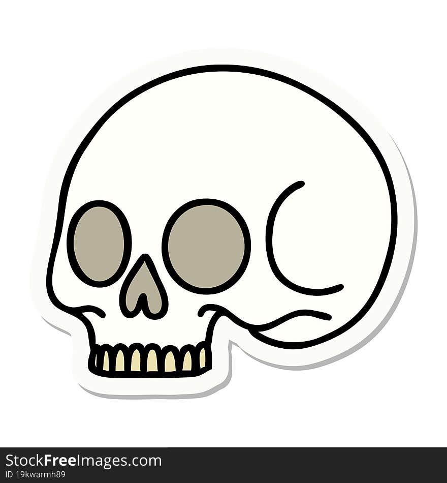 sticker of tattoo in traditional style of a skull. sticker of tattoo in traditional style of a skull