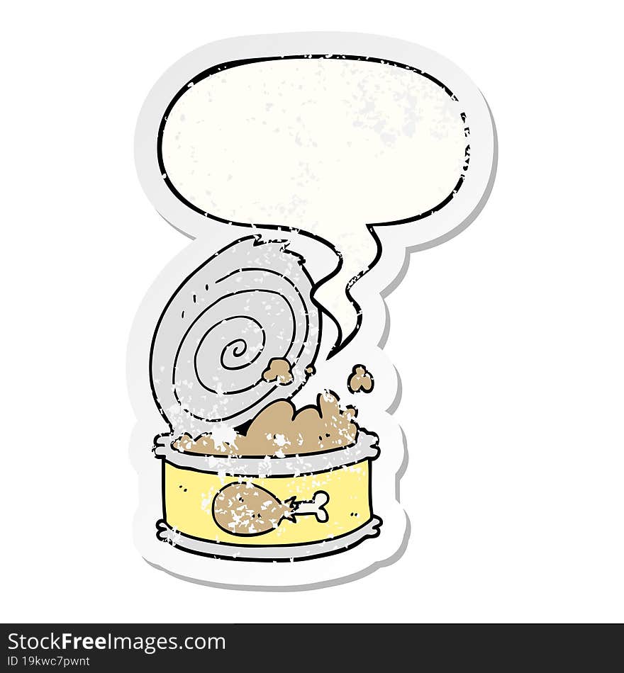 Cartoon Canned Food And Speech Bubble Distressed Sticker