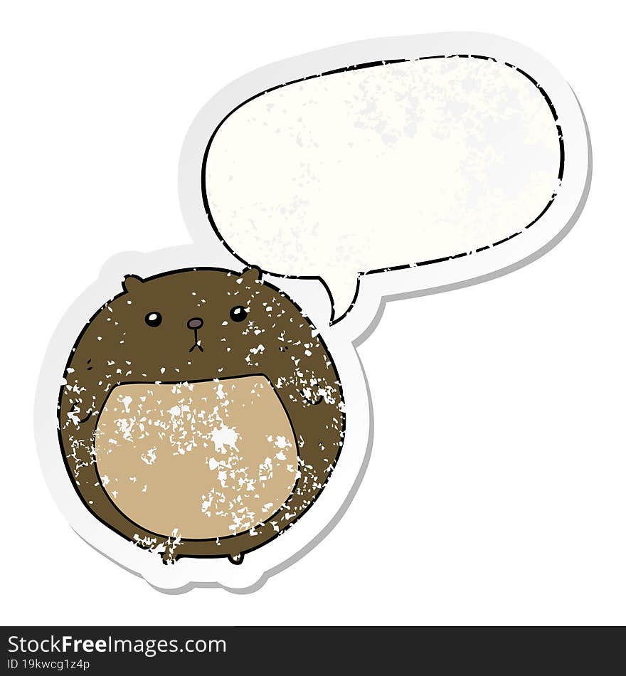 Cartoon Bear And Speech Bubble Distressed Sticker