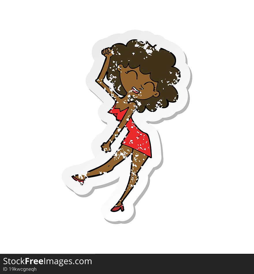 retro distressed sticker of a cartoon dancing woman