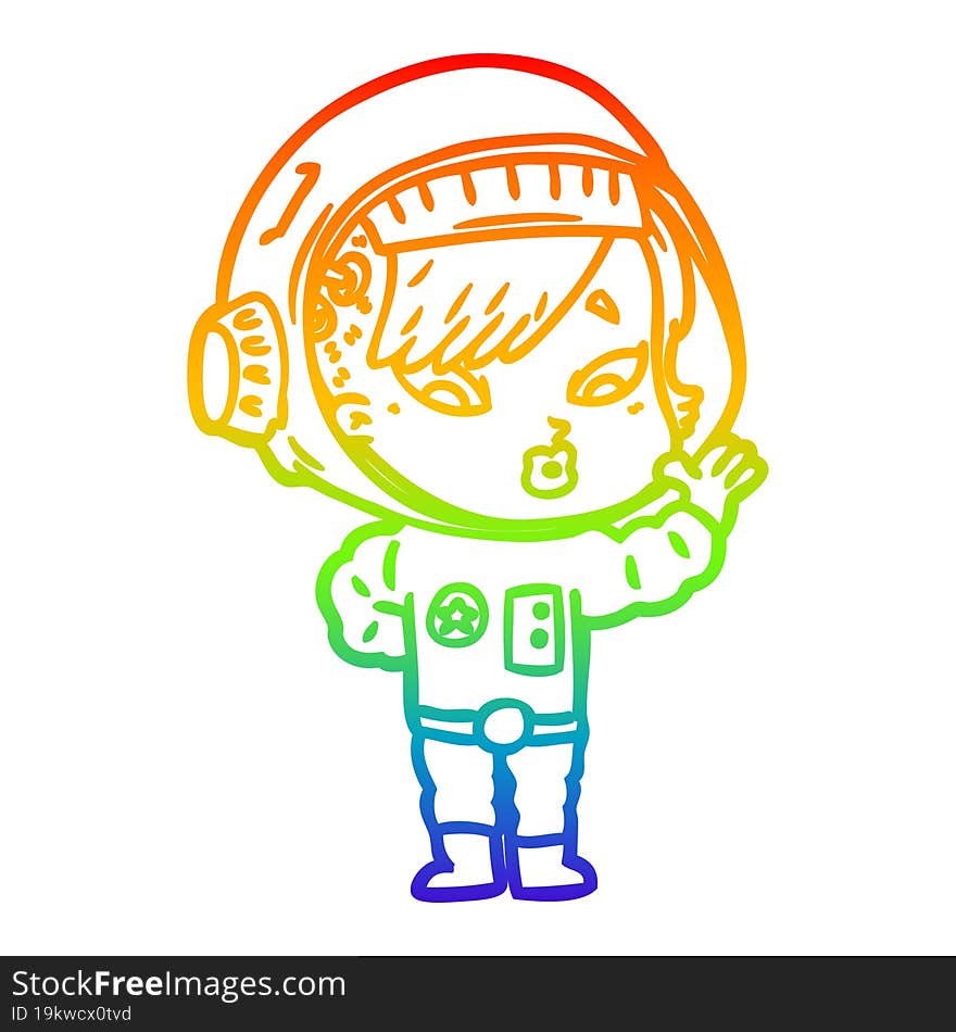 rainbow gradient line drawing of a cartoon astronaut woman