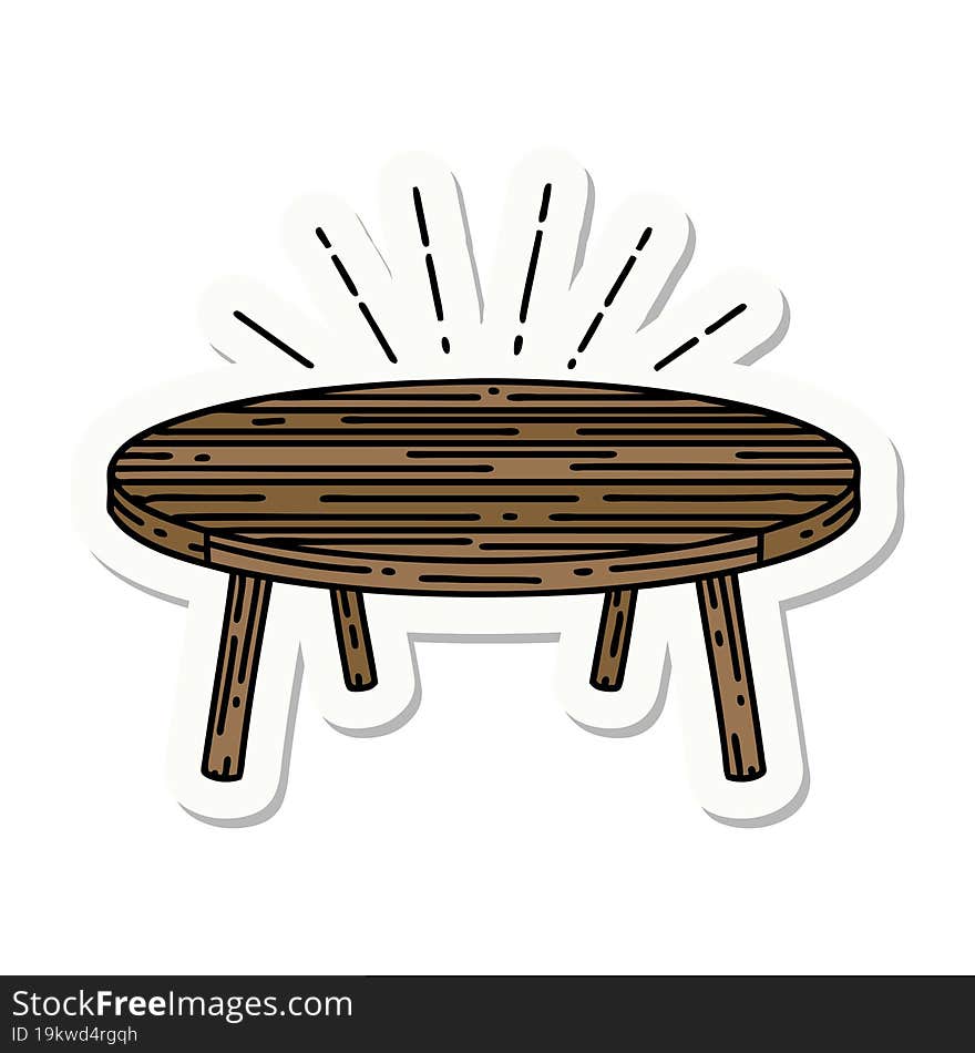 sticker of a tattoo style wood table