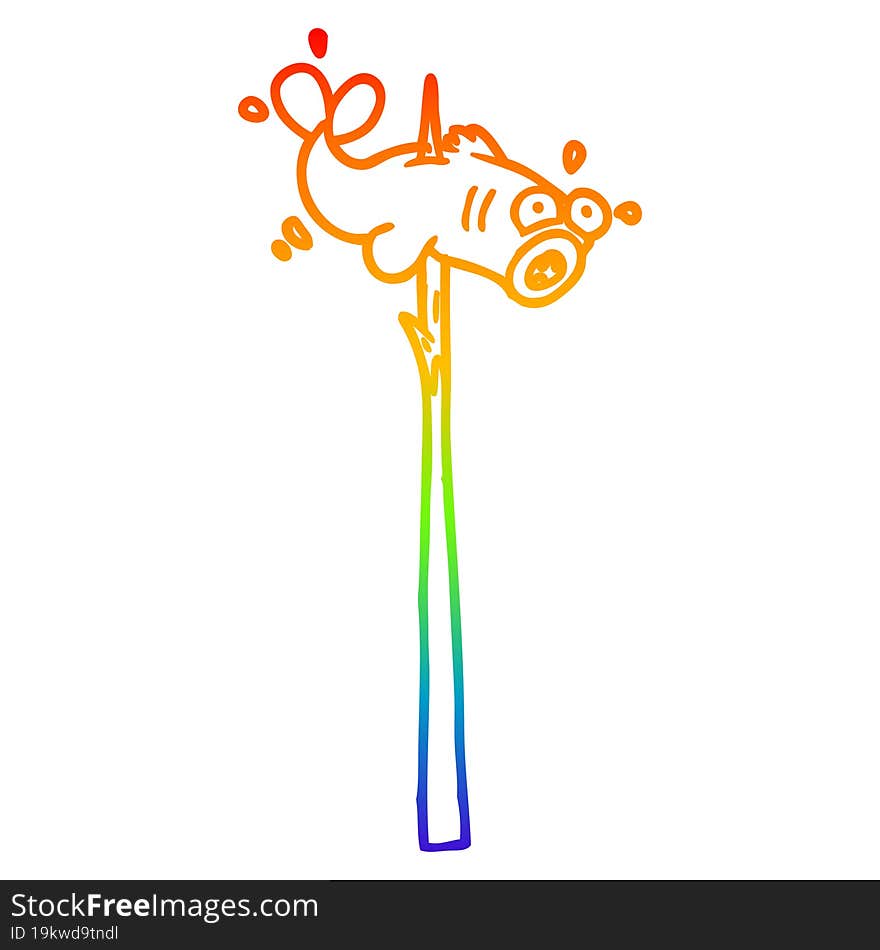 Rainbow Gradient Line Drawing Speared Fish Cartoon