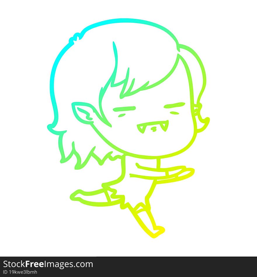 cold gradient line drawing cartoon undead vampire girl running