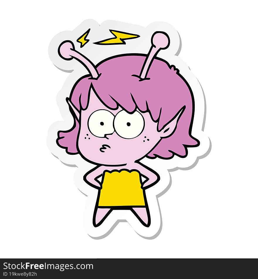 sticker of a cartoon alien girl