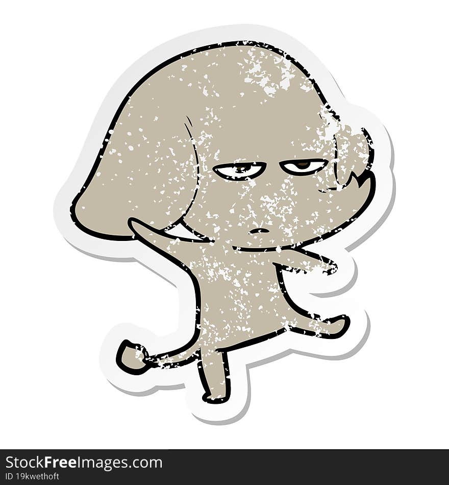 distressed sticker of a annoyed cartoon elephant