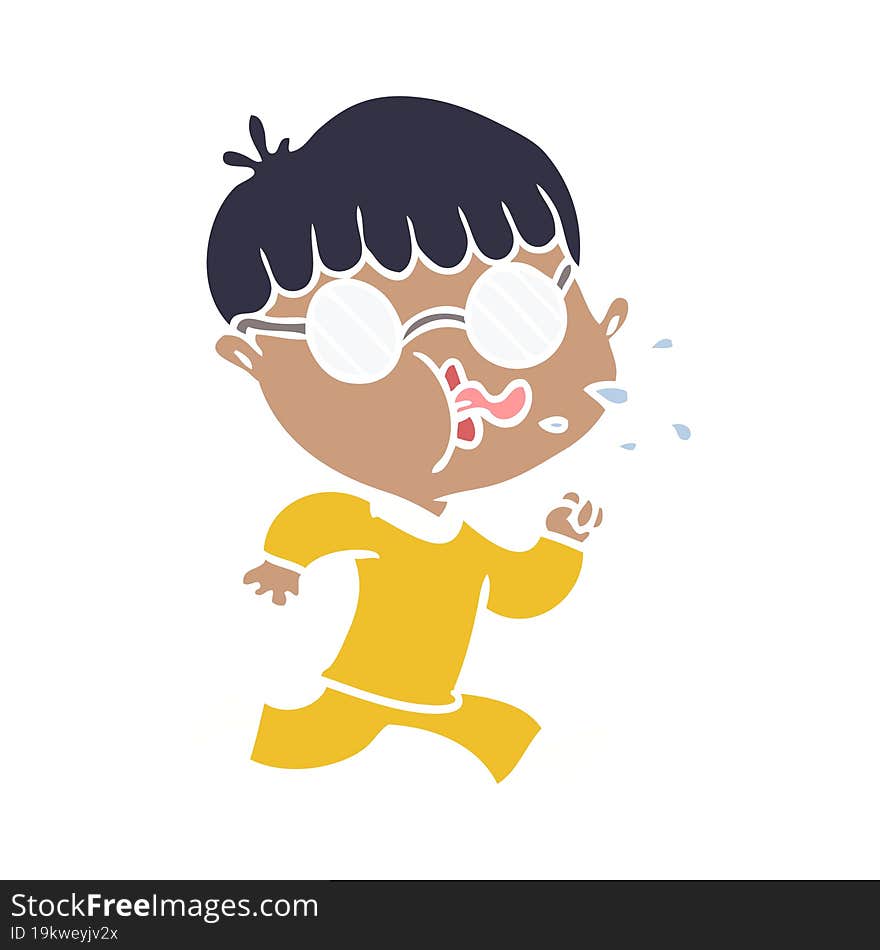 flat color style cartoon boy wearing spectacles and running