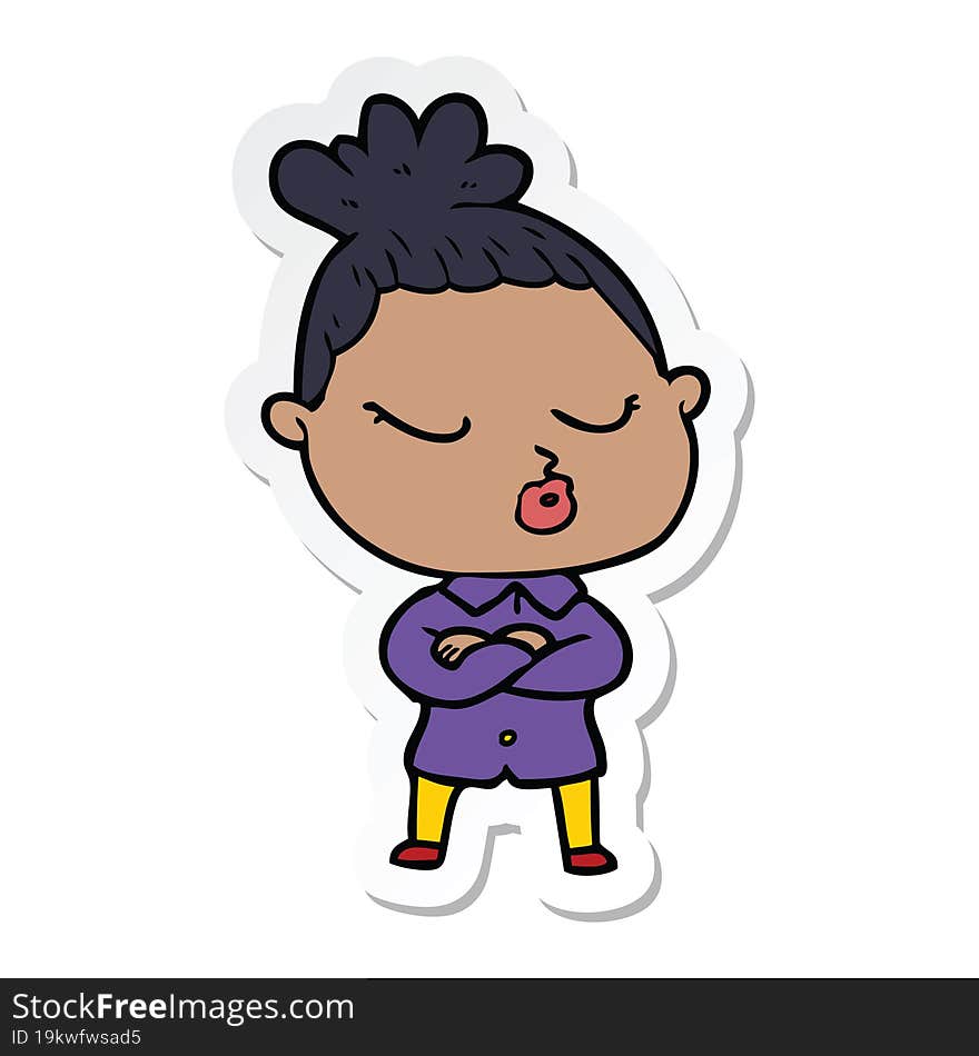 Sticker Of A Cartoon Calm Woman