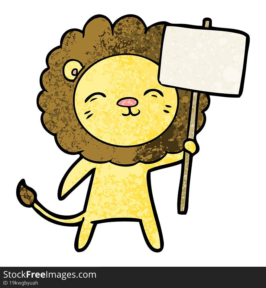 cartoon lion with protest sign. cartoon lion with protest sign