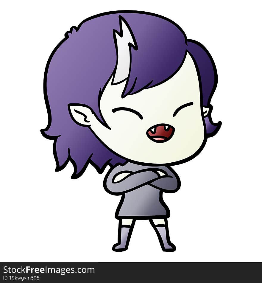 cartoon laughing vampire girl with crossed arms. cartoon laughing vampire girl with crossed arms