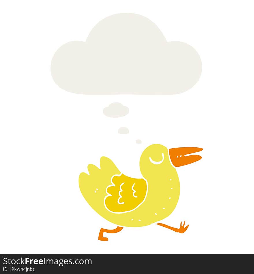 cartoon bird with thought bubble in retro style