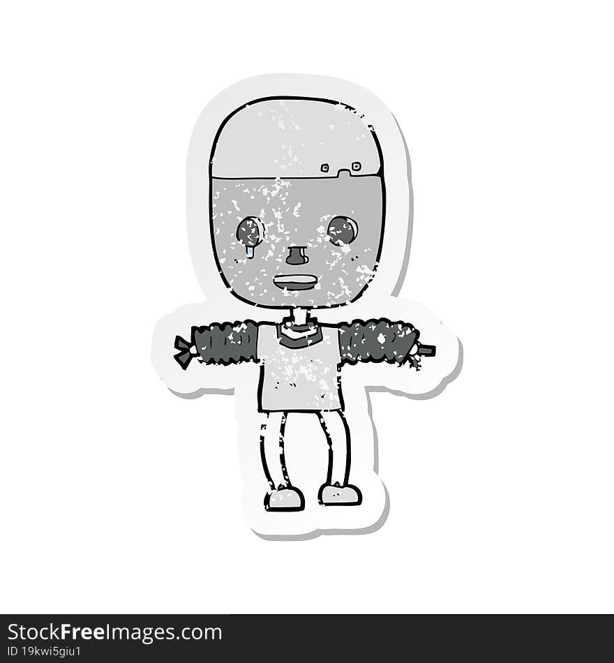 retro distressed sticker of a cartoon robot