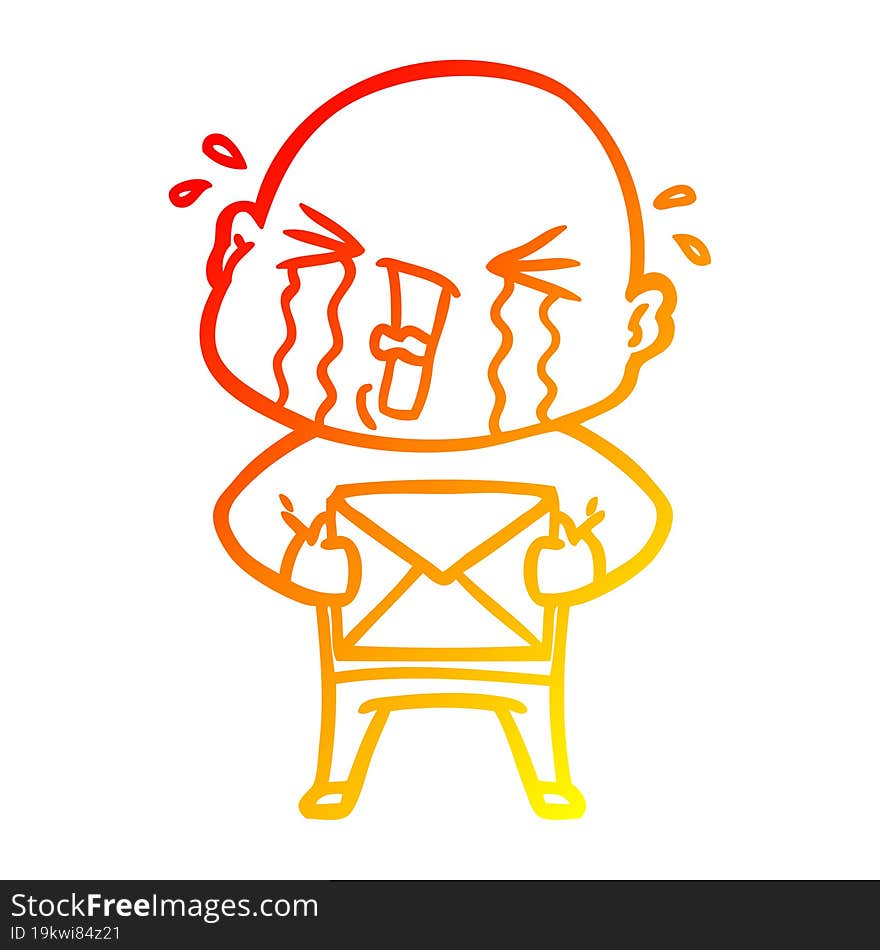 Warm Gradient Line Drawing Cartoon Crying Bald Man