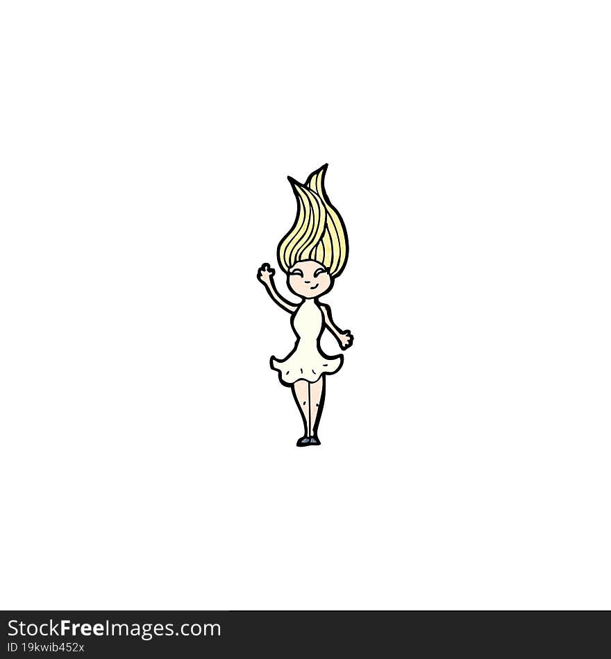 cartoon woman with hair blowing