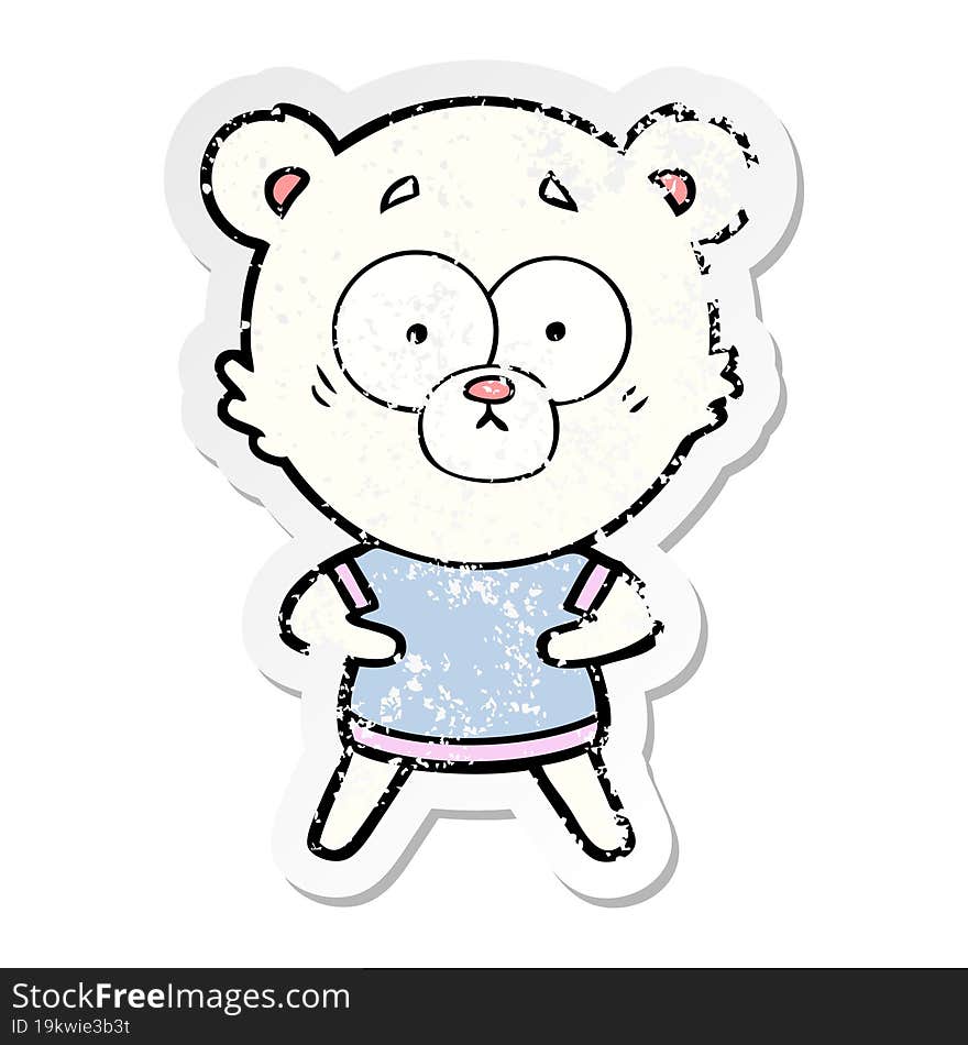 distressed sticker of a surprised polar bear cartoon