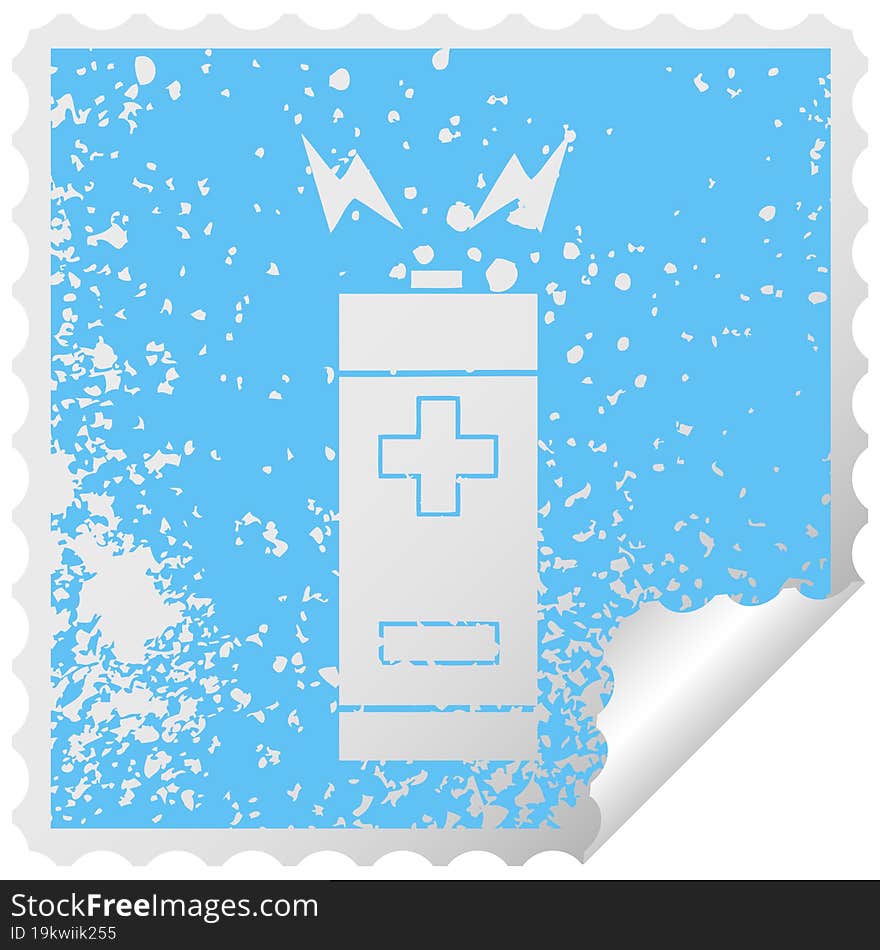 Distressed Square Peeling Sticker Symbol Battery