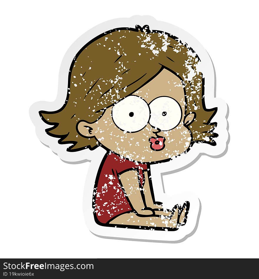 distressed sticker of a cartoon girl pouting