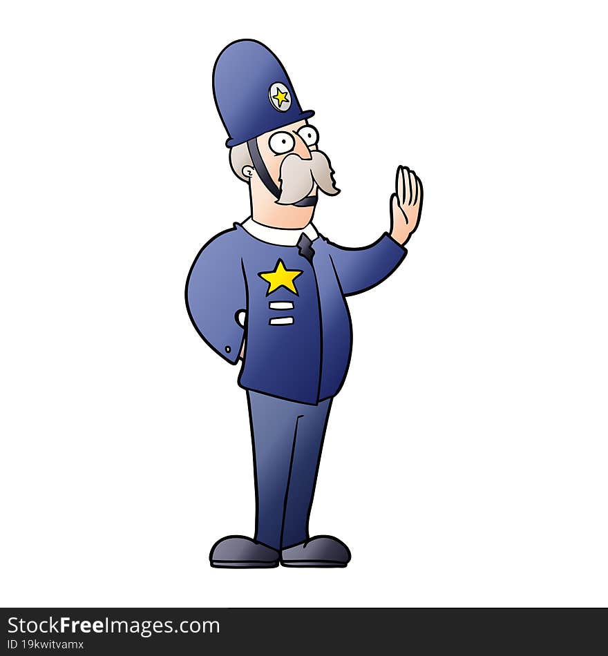 cartoon policeman making stop gesture. cartoon policeman making stop gesture