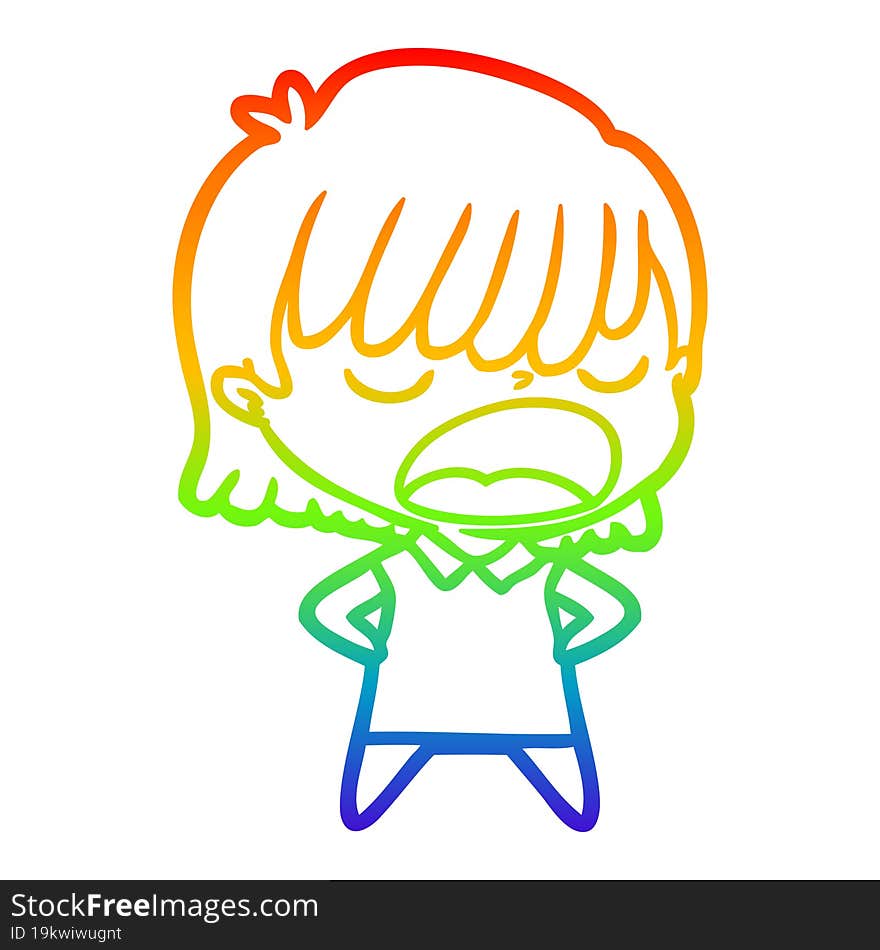 Rainbow Gradient Line Drawing Cartoon Woman Talking Loudly