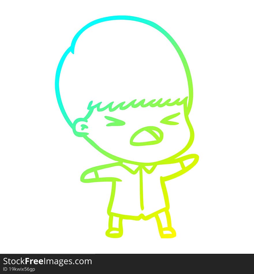 cold gradient line drawing cartoon stressed man