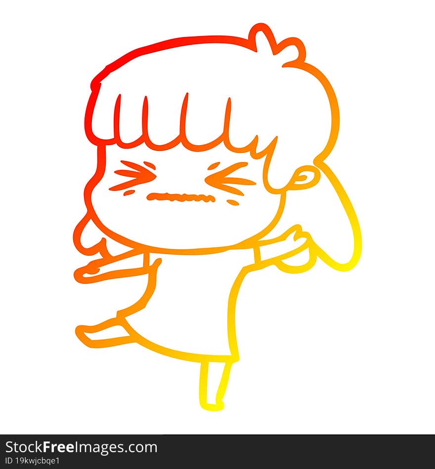 warm gradient line drawing of a cartoon angry girl