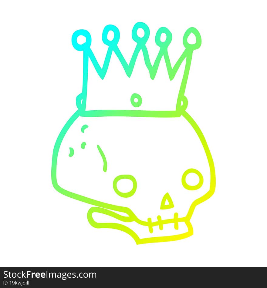 cold gradient line drawing cartoon skull with crown