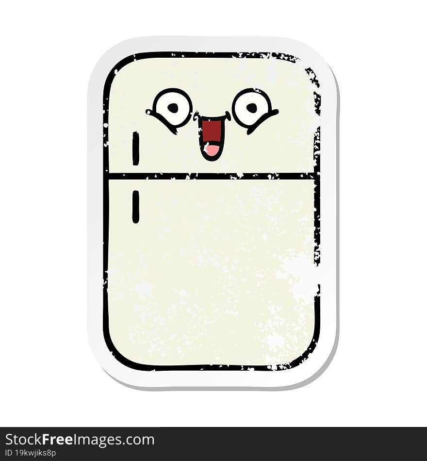 Distressed Sticker Of A Cute Cartoon Fridge Freezer