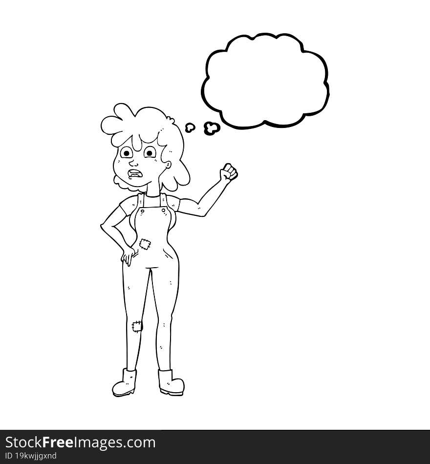 Thought Bubble Cartoon Woman Shaking Fist