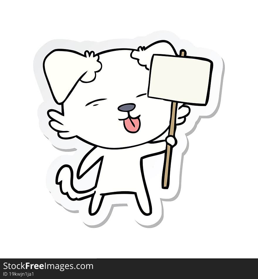 sticker of a cartoon dog holding sign post