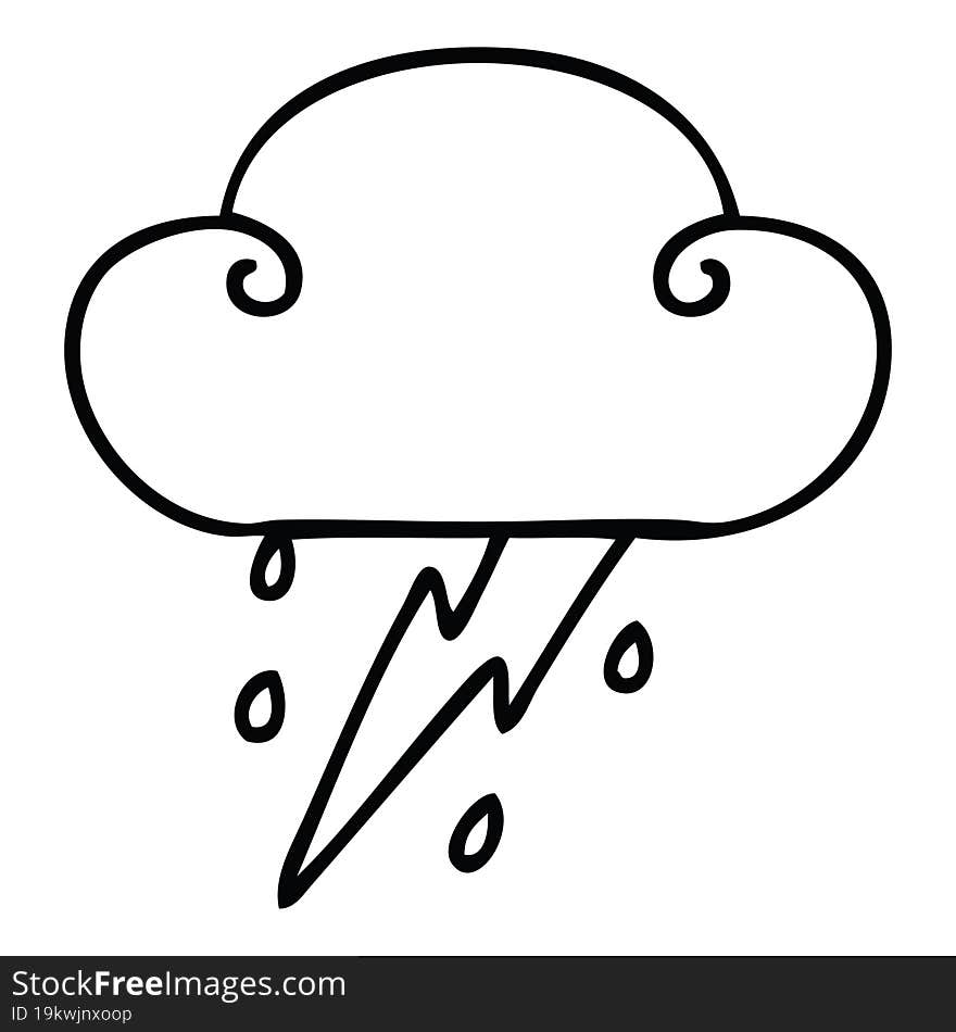 quirky line drawing cartoon thunder cloud