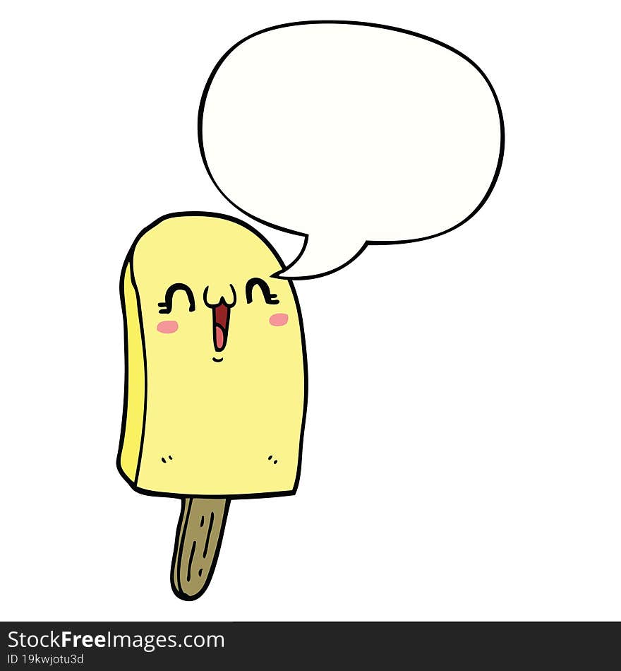 cartoon frozen ice lolly and speech bubble