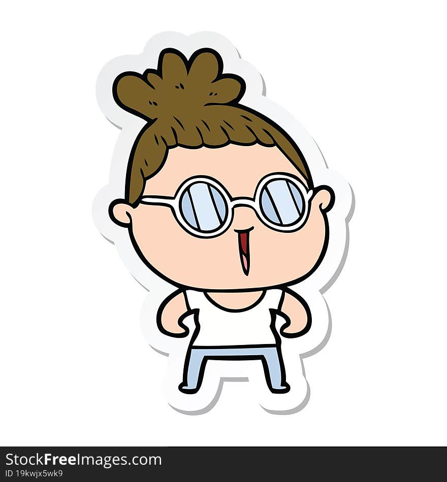 Sticker Of A Cartoon Tough Woman Wearing Spectacles