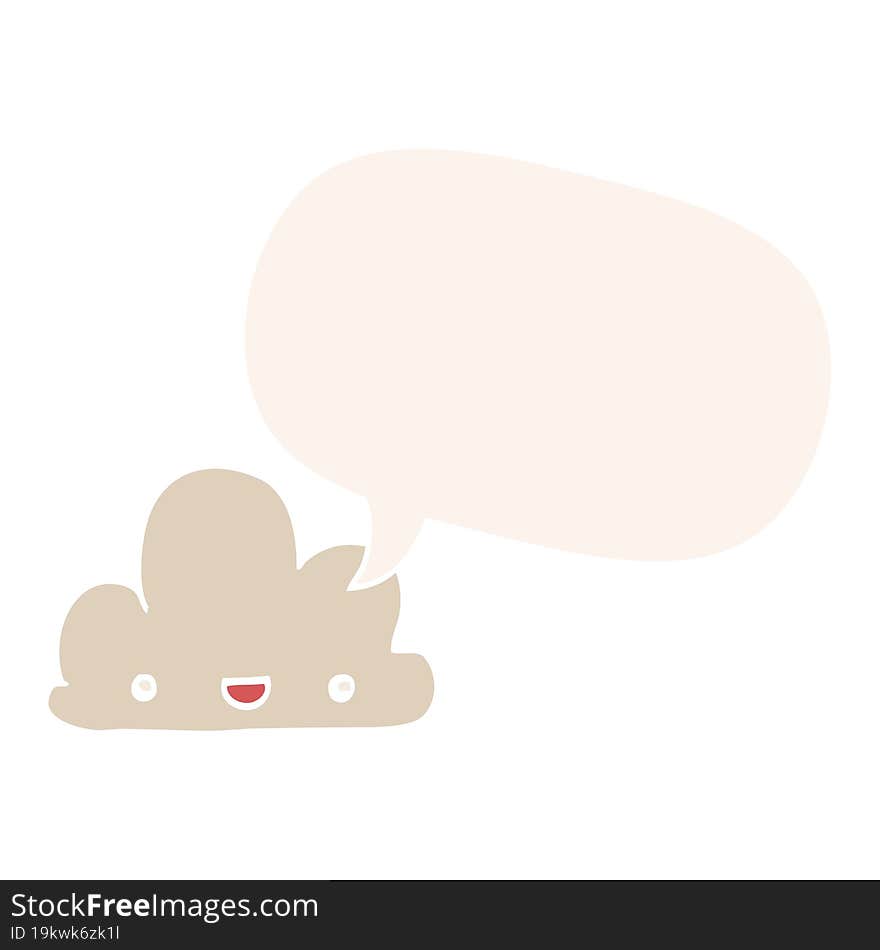 cartoon tiny happy cloud and speech bubble in retro style