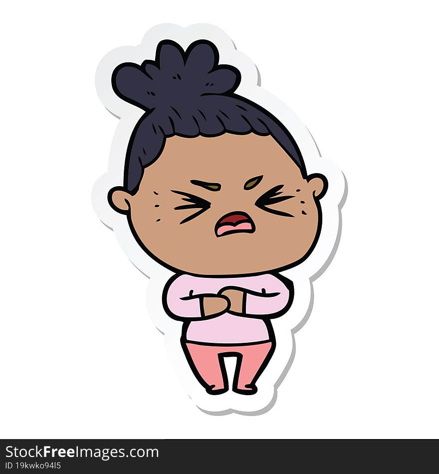 sticker of a cartoon angry woman