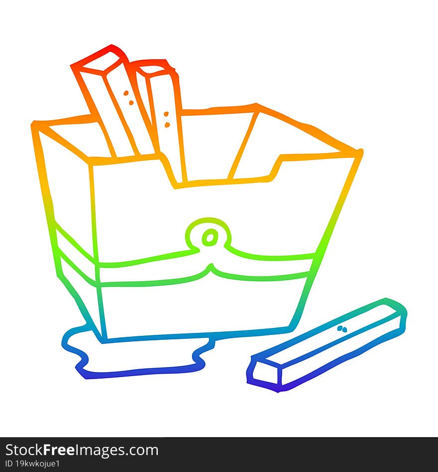 rainbow gradient line drawing cartoon box of fries