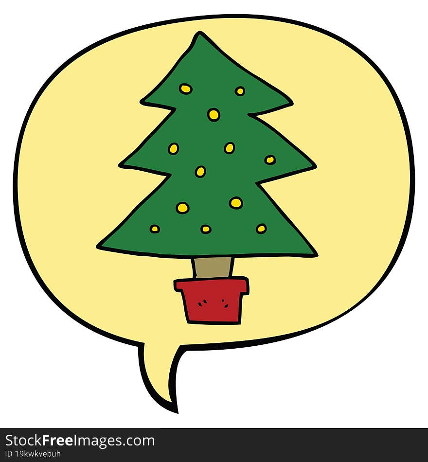 cartoon christmas tree with speech bubble. cartoon christmas tree with speech bubble