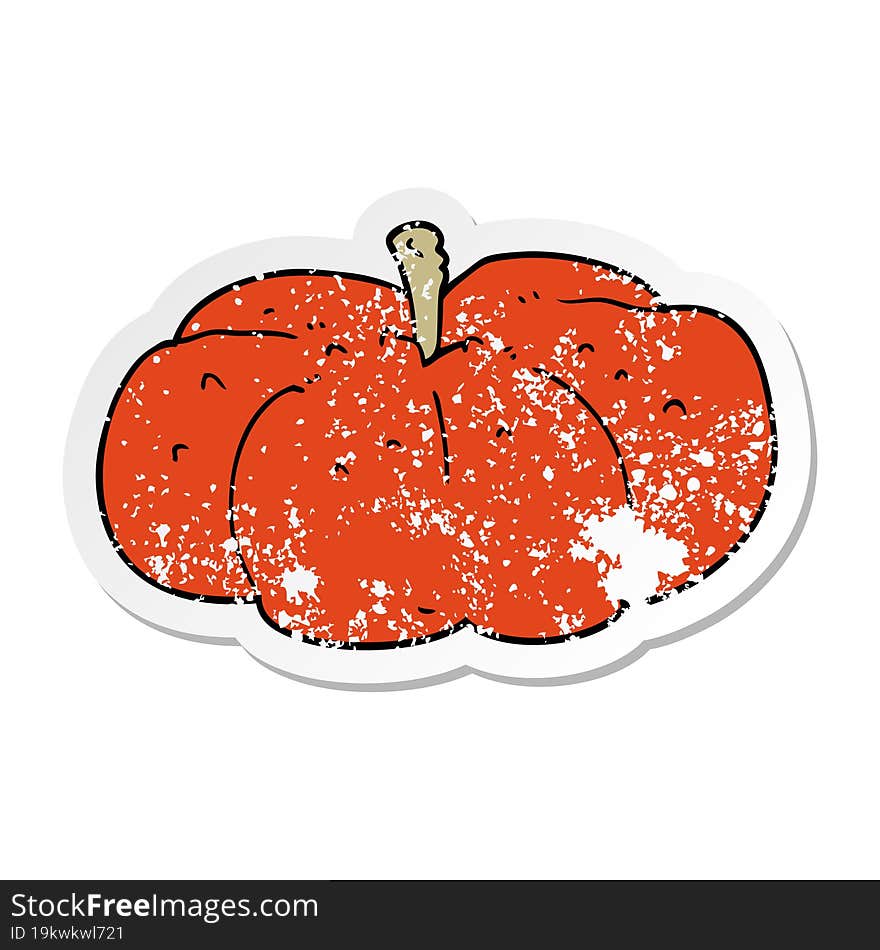 distressed sticker of a cartoon pumpkin