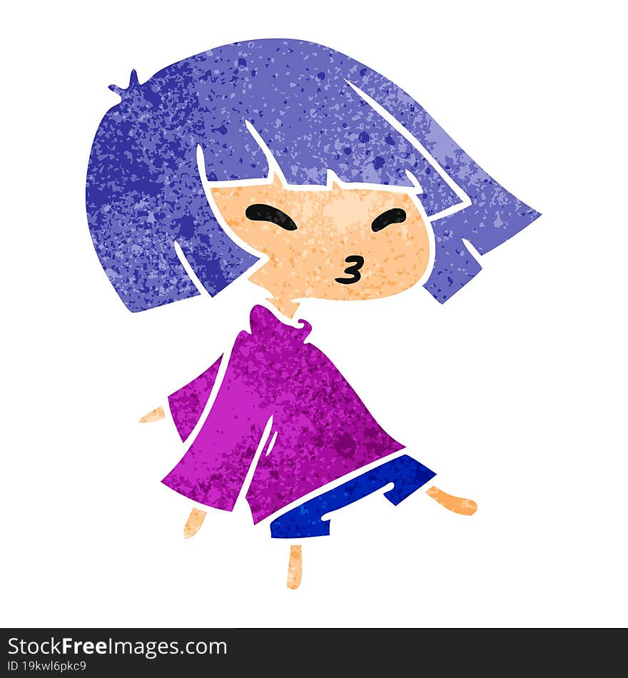 retro cartoon illustration of a cute kawaii girl. retro cartoon illustration of a cute kawaii girl