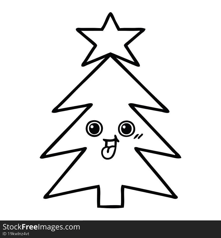 line drawing cartoon of a christmas tree