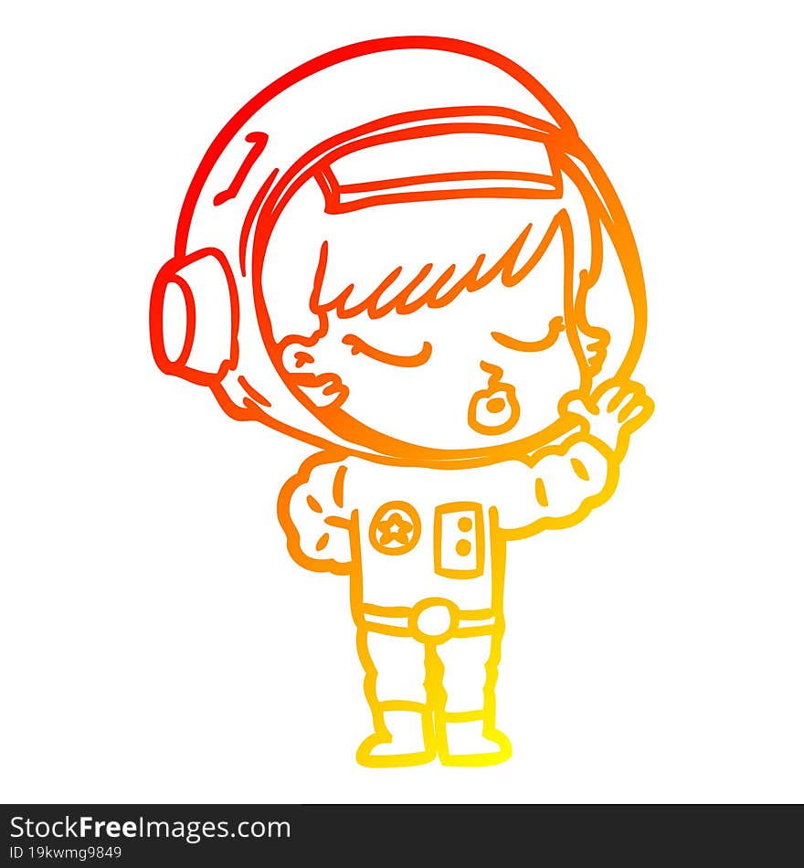 Warm Gradient Line Drawing Cartoon Pretty Astronaut Girl