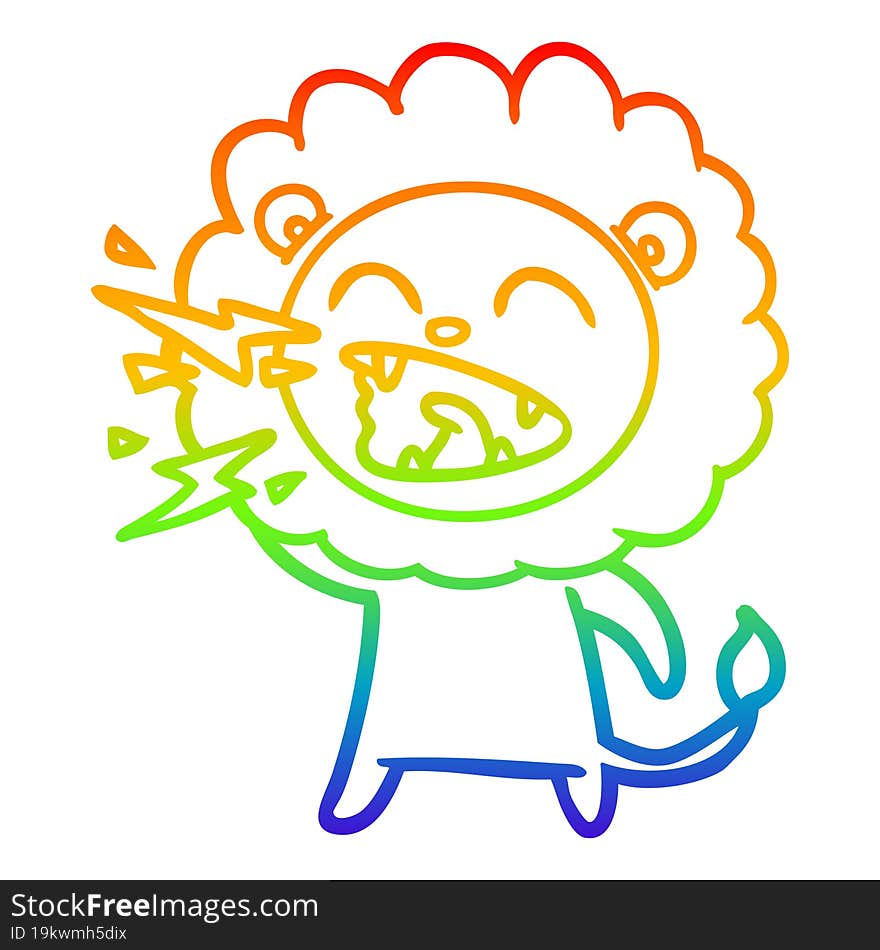 Rainbow Gradient Line Drawing Cartoon Roaring Lion