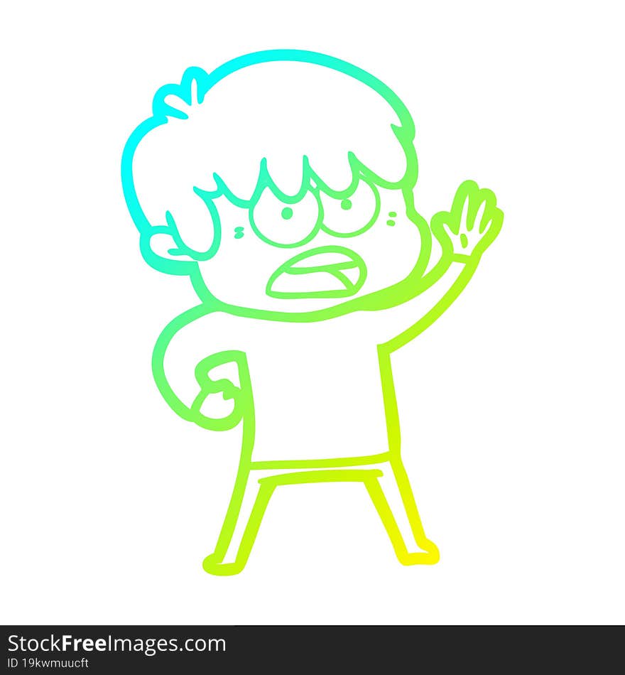 Cold Gradient Line Drawing Worried Cartoon Boy