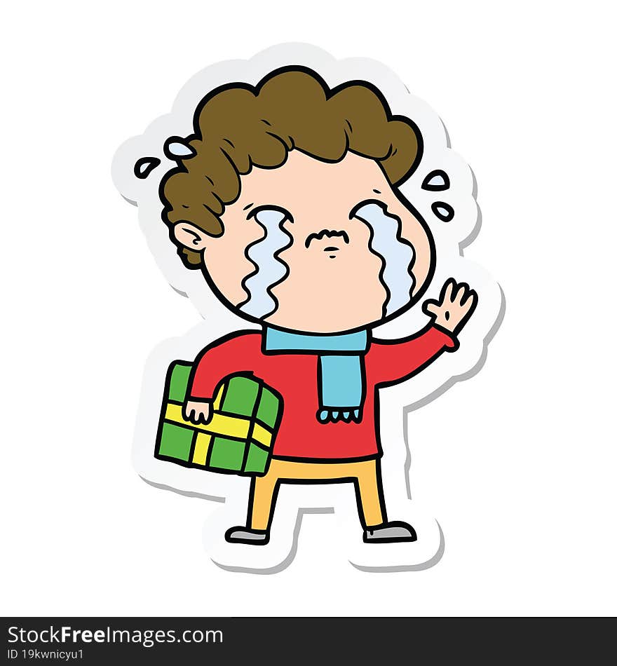 sticker of a cartoon man crying