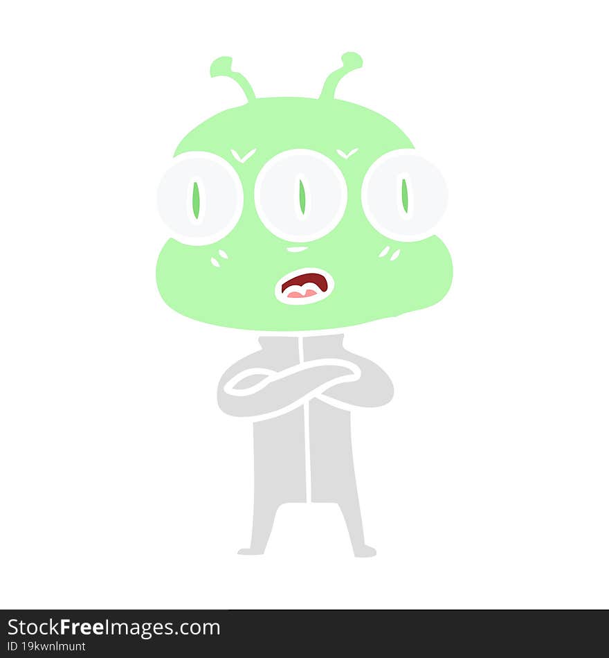 Flat Color Style Cartoon Three Eyed Alien