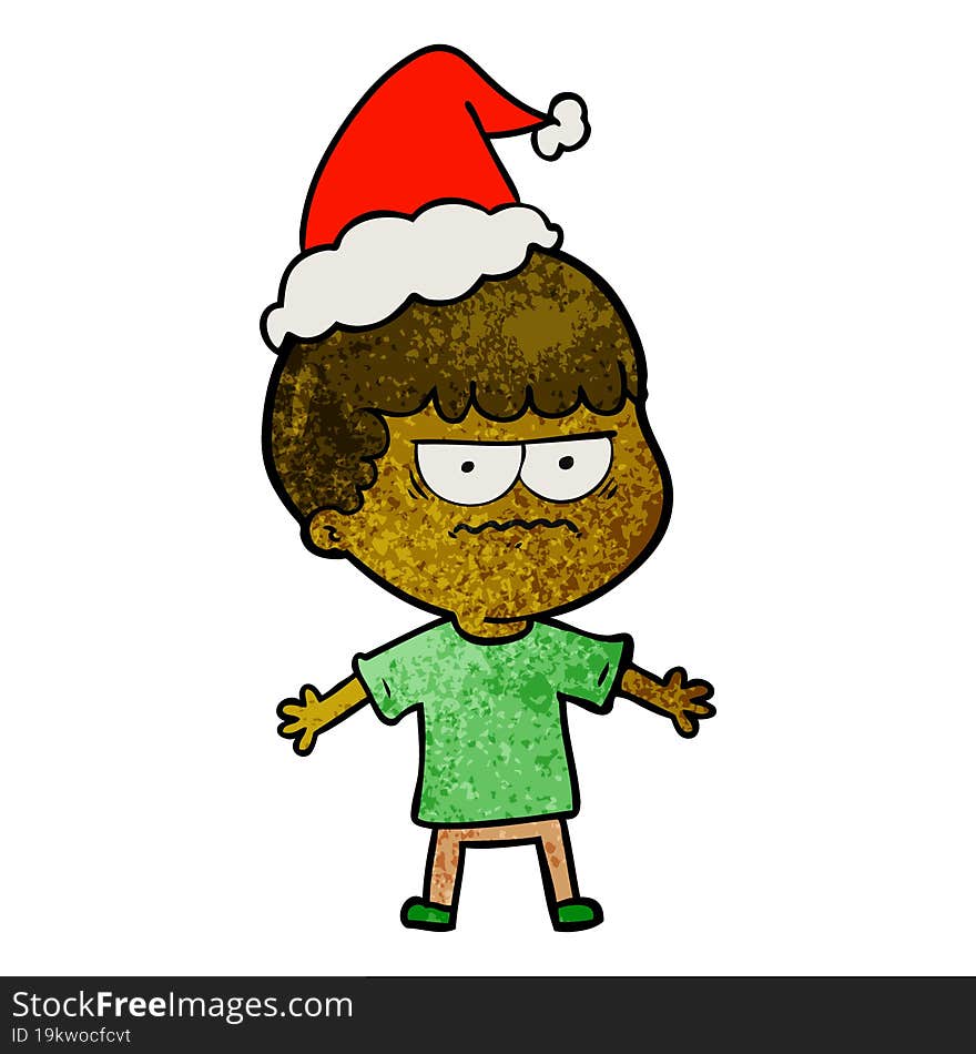 Textured Cartoon Of A Angry Man Wearing Santa Hat