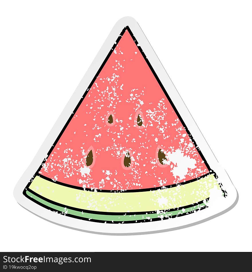 distressed sticker of a quirky hand drawn cartoon watermelon