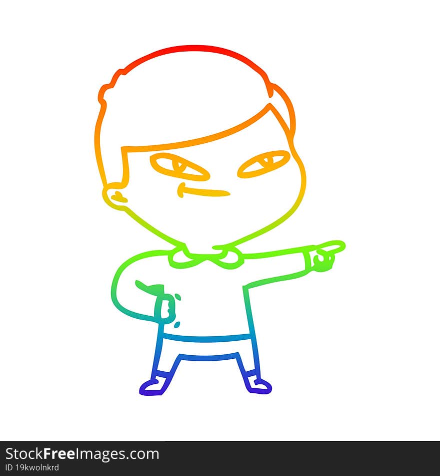 rainbow gradient line drawing of a cartoon pointing man