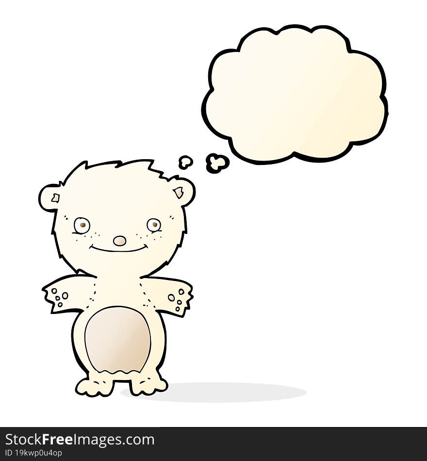 cartoon happy little polar bear with thought bubble